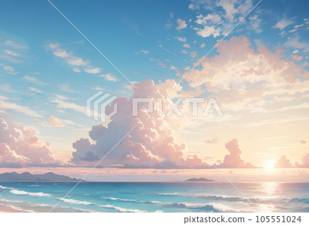 The madder sky and clouds, the horizon, the sea 105551024