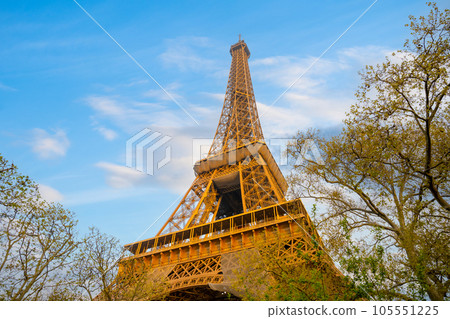 Morning view of Eiffel Tower from bottom. Paris, France Morning view of Eiffel Tower from bottom. Paris, France 105551225