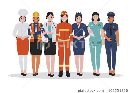 Woman profession illustration set collection. Police officer illustration set collection. Flat vector illustration isolated on white background 105551236