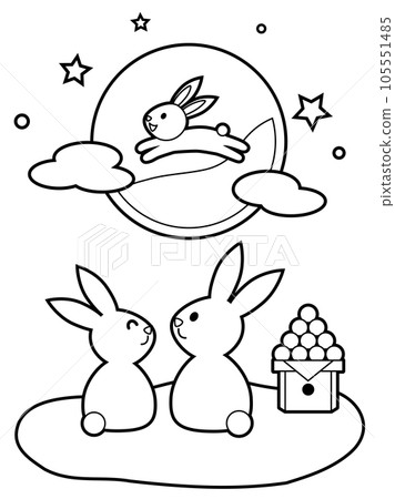 可愛的兔子和賞月著色書 105551485