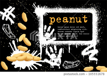 Vector peanut kernels on a black background with graffiti elements 105551678