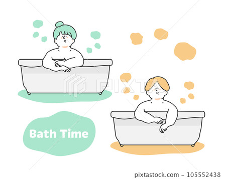 一個男人和一個女人在浴缸裡放鬆的插圖 105552438