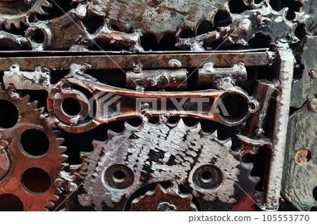 View of the metal background from old spare parts. 105553770