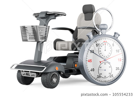 Powered mobility scooter with stopwatch, 3D rendering 105554233