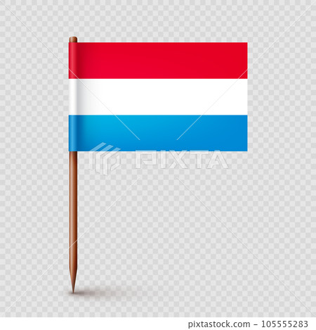 Luxembourgish toothpick flag. Souvenir from Luxembourg. Wooden toothpick with paper flag. Location mark, map pointer. Blank mockup for advertising and promotions. Vector illustration Luxembourgish toothpick flag. Souvenir from Luxembourg. Wooden toothpick with paper flag. Location mark, map pointer. Blank mockup for advertising and promotions. Vector illustration 105555283