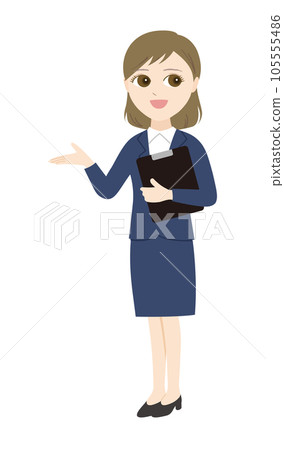 穿著西裝的女人，用活頁夾引導全身 105555486