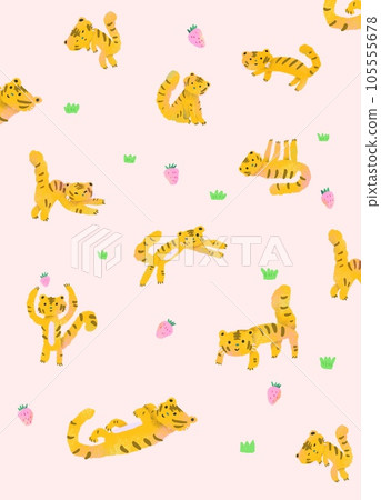 cute tiger strawberry background 105555678