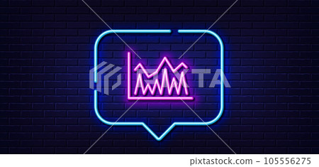 Neon light speech bubble. Line chart icon. Financial growth graph sign. Stock exchange symbol. Neon light background. Investment glow line. Brick wall banner. Vector 105556275