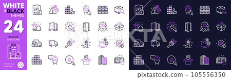 Inventory checklist, Warning and Open box line icons for website, printing. Collection of Buildings, Lighthouse, Innovation icons. Truck delivery, Customisation, Energy web elements. Vector Inventory checklist, Warning and Open box line icons for website, printing. Collection of Buildings, Lighthouse, Innovation icons. Truck delivery, Customisation, Energy web elements. Vector 105556350