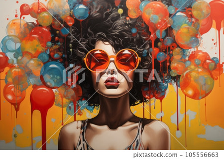 Vintage charm bright woman artwork. Generative AI 105556663