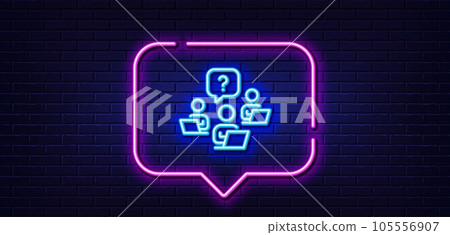Neon light speech bubble. Teamwork question line icon. Ask help sign. Outsource support symbol. Neon light background. Teamwork question glow line. Brick wall banner. Vector Neon light speech bubble. Teamwork question line icon. Ask help sign. Outsource support symbol. Neon light background. Teamwork question glow line. Brick wall banner. Vector 105556907