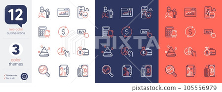 Set of Calculator alarm, Pie chart and Pyramid chart line icons. Include Web traffic, Dollar exchange, Payment icons. Report document, Salary, Cyber attack web elements. Analytics. Vector Set of Calculator alarm, Pie chart and Pyramid chart line icons. Include Web traffic, Dollar exchange, Payment icons. Report document, Salary, Cyber attack web elements. Analytics. Vector 105556979