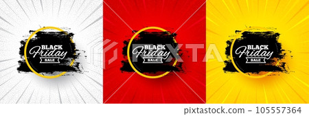 Black friday paint brush. Flash offer banner, coupon or poster. Sale banner frame. Coupon tag icon. Black friday promo banner. Retail marketing flyer. Starburst pop art. Vector Black friday paint brush. Flash offer banner, coupon or poster. Sale banner frame. Coupon tag icon. Black friday promo banner. Retail marketing flyer. Starburst pop art. Vector 105557364