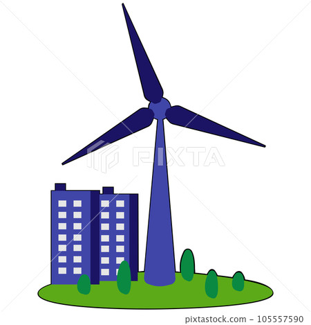 Wind turbine clipart flat design on transparent background, clean energy concept isolated clipping path element	 105557590