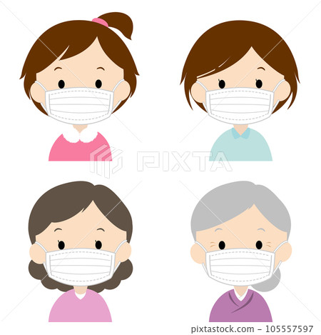 Women wearing masks, generational upper body sets Women wearing masks, generational upper body sets 105557597