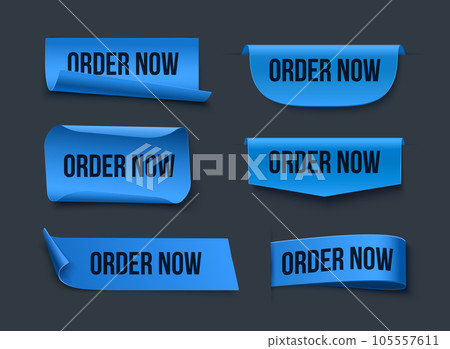 Order now blue stickers. Offer tags isolated on black background 105557611