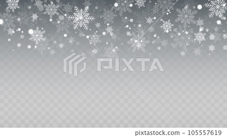 Falling Snow Overlay Background. Snowfall Winter Christmas Background. Vector Illustration. 105557619