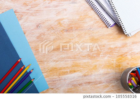 School supplies on the table. Space for text 105558316