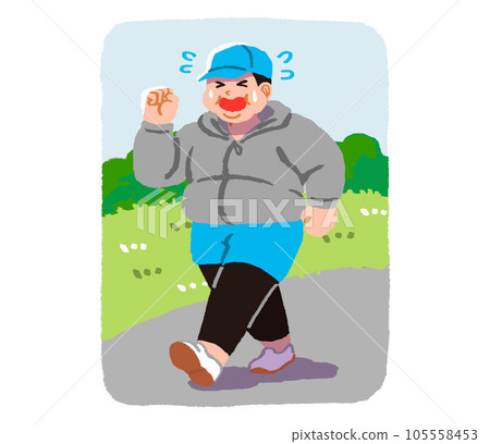 肥胖男子在背景中痛苦地行走 105558453