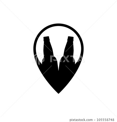 Beer bottle icon and location symbol. Isolated editable vector illustration and clipart on white background. Beer bottle icon and location symbol. Isolated editable vector illustration and clipart on white background. 105558748