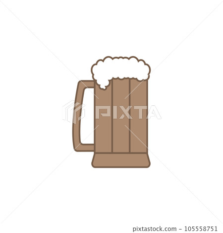 Beer stein. Wooden or clay beer mug. Editable isolated vector illustration, icon and clipart on white background. 105558751