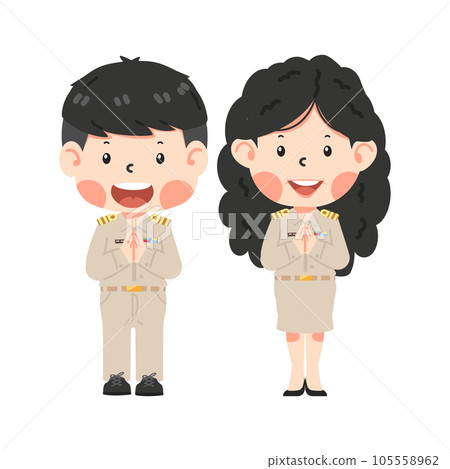 teacher greeting of Thai government uniform with namaste pose 105558962