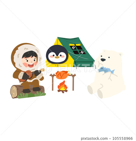 Inuit Camping with penguin and polar bear 105558966