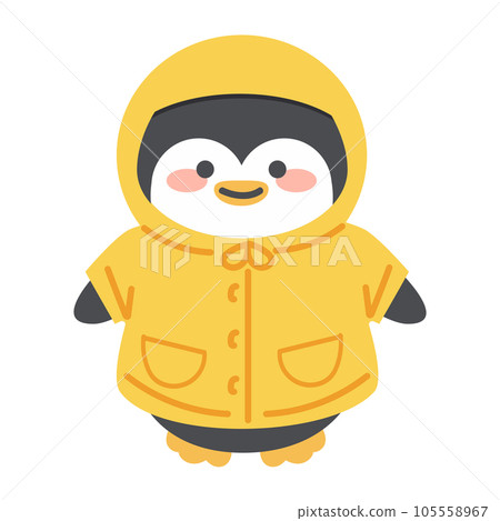 cute adorable penguin wearing a yellow raincoat 105558967