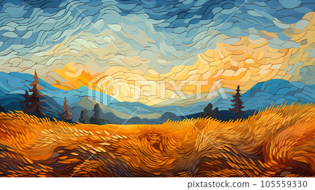 手绘卡通唯美的秋天麦田插画 手绘卡通唯美的秋天麦田插画 105559330