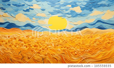 手绘卡通唯美的秋天麦田插画 105559335