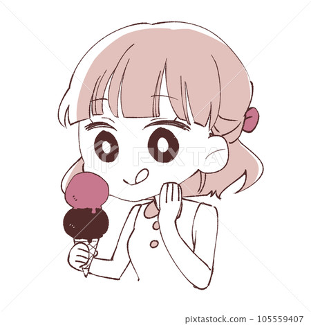 女孩開心地吃著冰淇淋 105559407