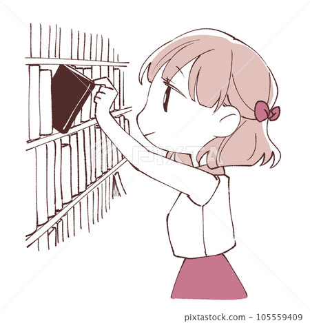 女孩從書架上挑選一本書 女孩從書架上挑選一本書 105559409