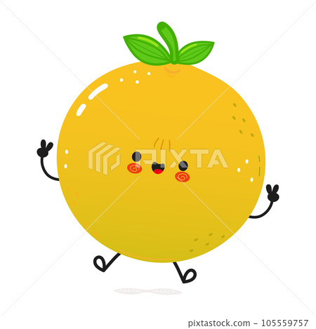 Grapefruit jumping character. Vector hand drawn cartoon kawaii character illustration icon. Isolated on white background. Grapefruit character concept Grapefruit jumping character. Vector hand drawn cartoon kawaii character illustration icon. Isolated on white background. Grapefruit character concept 105559757
