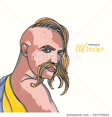 Handsome cossack, welcome to Ukraine, national colors Handsome cossack, welcome to Ukraine, national colors 105559883