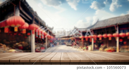 Vibrant and detailed panorama: China's old shopping street (3D CG rendering digital illustration) 105560073