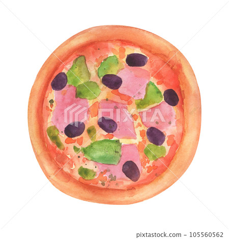 Pizza. Watercolor hand painted illustration isolated on white Pizza. Watercolor hand painted illustration isolated on white 105560562