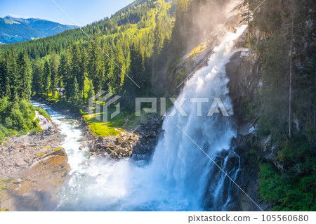 Krimml Waterfalls on sunny summer day. High Tauern National Park, Austrian Alps, Austria Krimml Waterfalls on sunny summer day. High Tauern National Park, Austrian Alps, Austria 105560680