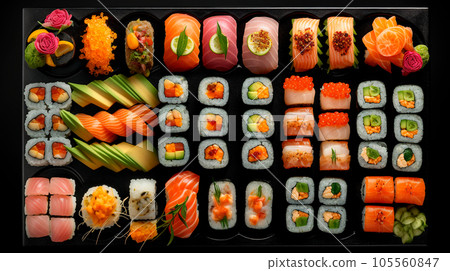 Assorted sushi, rolls and maki 105560847
