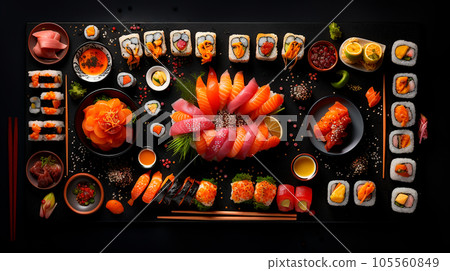 Assorted sushi, rolls and maki 105560849