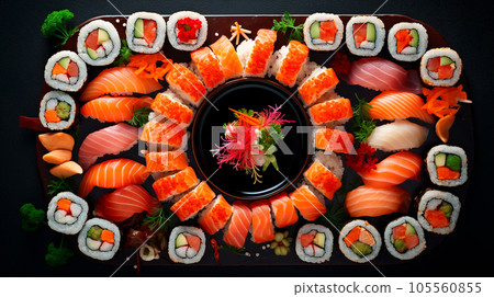 Assorted sushi, rolls and maki 105560855