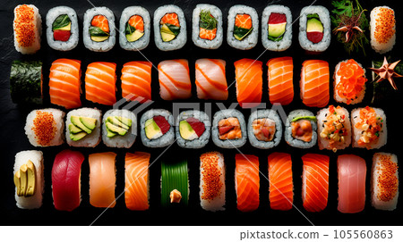 Assorted sushi, rolls and maki 105560863
