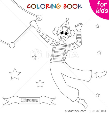 Circus characters. Clown acrobat on the swings of the circus. Editable vector Circus characters. Clown acrobat on the swings of the circus. Editable vector 105561081