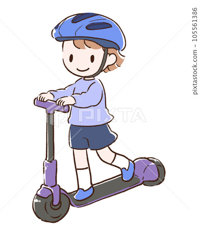 Boy riding a kickboard Boy riding a kickboard 105561386