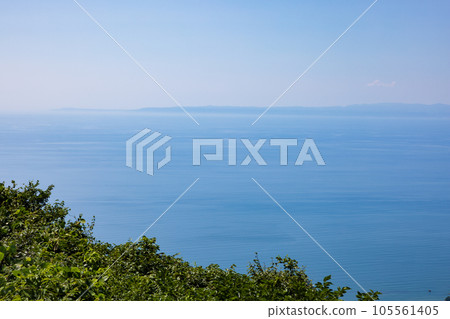 Sea of Japan and Sado Island seen from Mt. Yahiko in Niigata Prefecture in summer 105561405