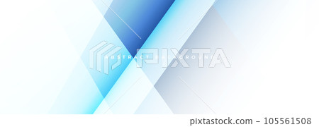 White modern abstract wide banner with blue line and geometric shapes. White and blue abstract background. White modern abstract wide banner with blue line and geometric shapes. White and blue abstract background. 105561508