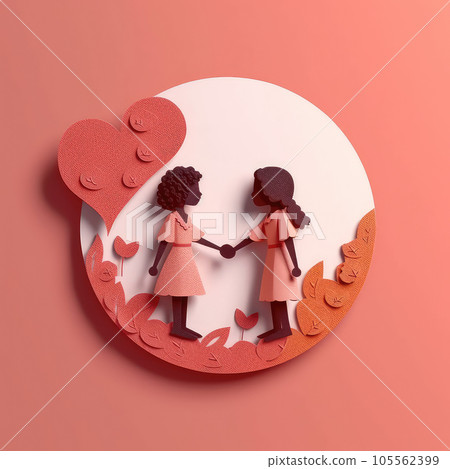 Paper Moments with Friends Beautifully Designed 3D Craft Style Illustration for Friendship Day. Paper Moments with Friends Beautifully Designed 3D Craft Style Illustration for Friendship Day. 105562399