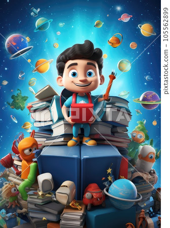 Schoolbound Fun. Cute and Lively 3D Character Poster Featuring Friends Excited for Back to School. 105562899
