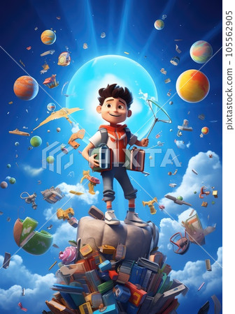 Schoolbound Fun. Cute and Lively 3D Character Poster Featuring Friends Excited for Back to School. 105562905