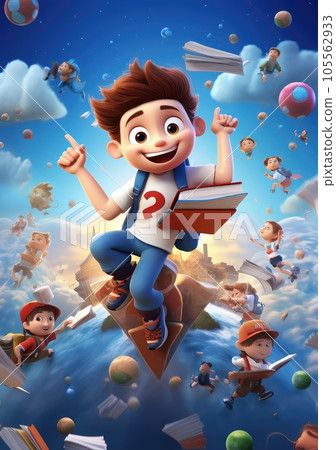 Playful and Energetic 3D Character Poster Celebrating the Excitement of Returning to Class with Friends. Playful and Energetic 3D Character Poster Celebrating the Excitement of Returning to Class with Friends. 105562933