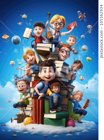 Playful and Energetic 3D Character Poster Celebrating the Excitement of Returning to Class with Friends. 105562934
